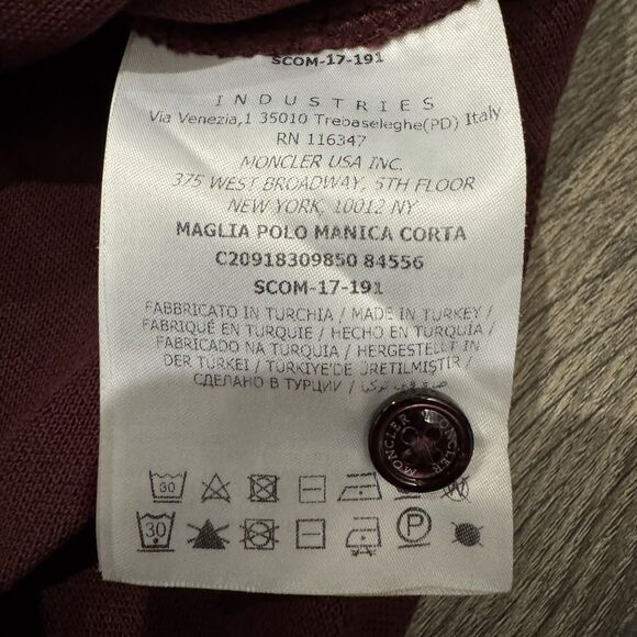 Moncler Polo Mens EU XXL Burgundy Short Sleeve Shirt Logo Patch designer Cotton - Picture 7 of 12